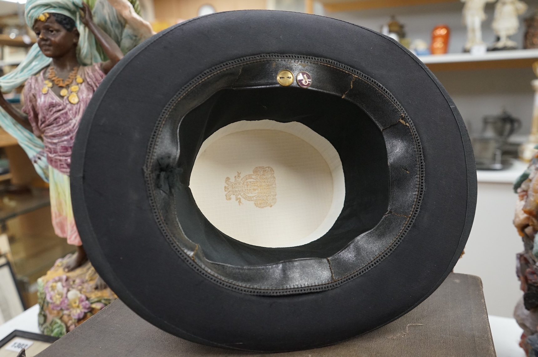 A Scott & Co. top hat with brush in leather case, together with a cased opera hat.